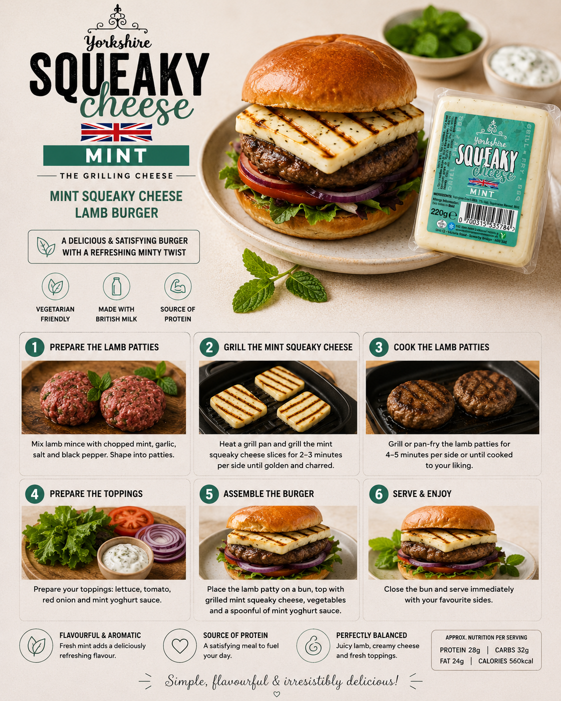Mint Squeaky Cheese Lamb Burger Recipe