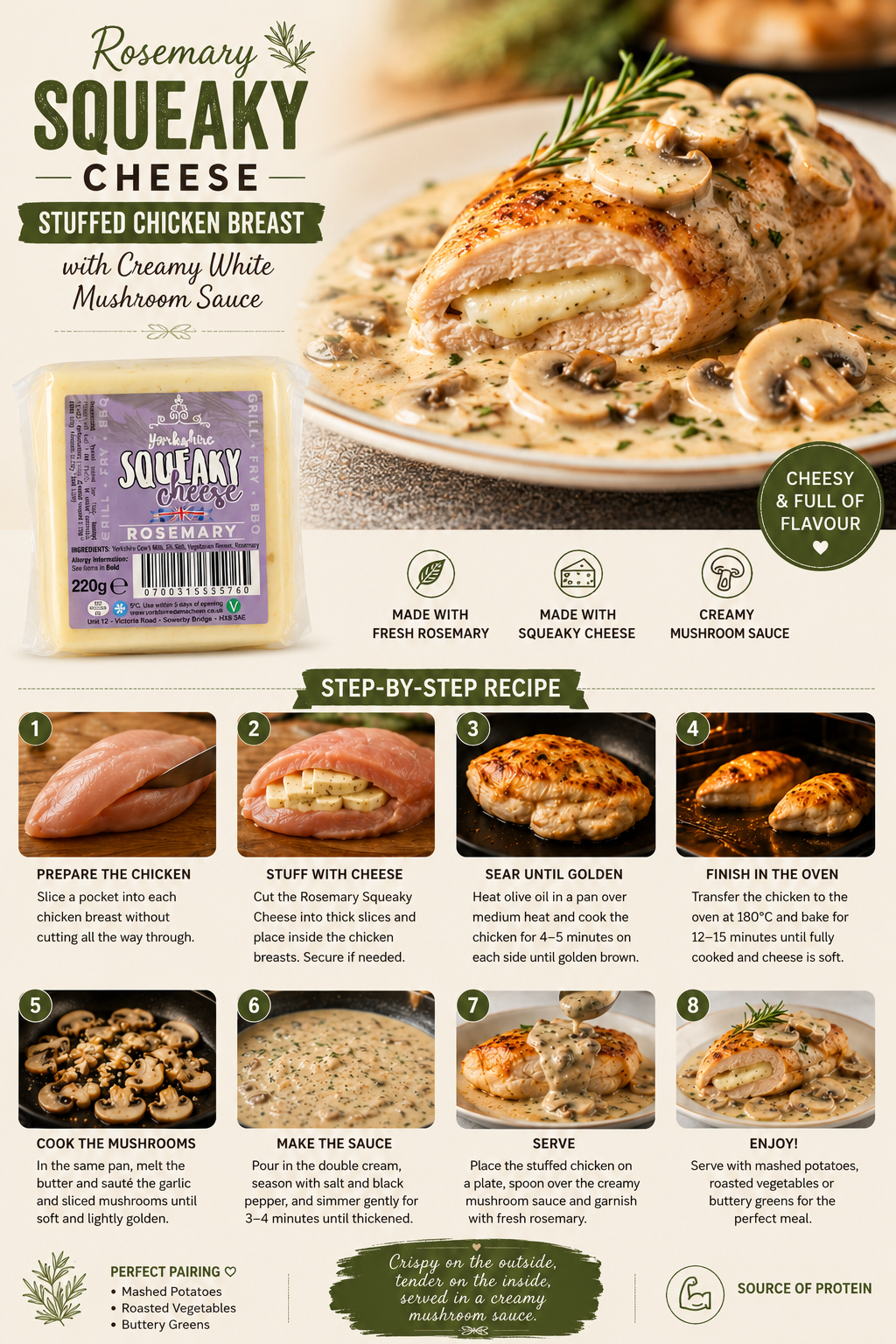 Rosemary Squeaky Cheese Stuffed Chicken